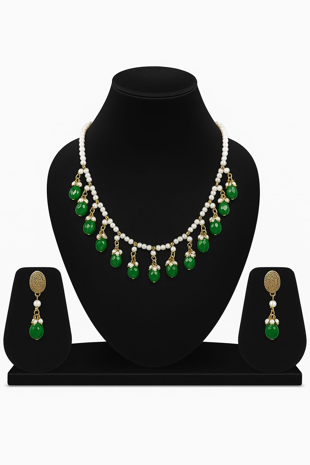 green and white pearl necklace and earring set 2ac27442