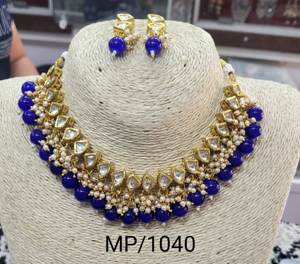kundan blue necklace set with earrings 19fc7f4c